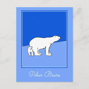 Cartão Postal Pintura da Mãe e Filhote de Urso Polar - Arte da V