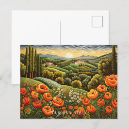 Cartão Postal Pintura da Paisagem da Primavera da Toscana Itália