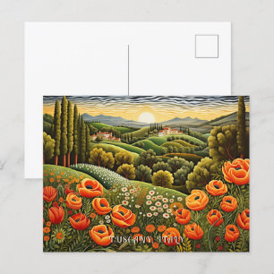 Cartão Postal Pintura da Paisagem da Primavera da Toscana Itália