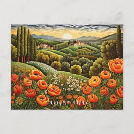 Cartão Postal Pintura da Paisagem da Primavera da Toscana Itália