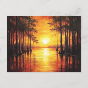 Cartão Postal Pintura da paisagem do pôr do sol dos Everglades d