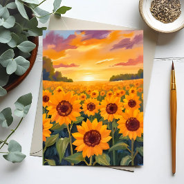 Cartão Postal Pintura da Paisagem do Pôr do Sol no Campo de Gira