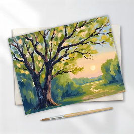 Cartão Postal Pintura da Paisagem Italiana da Figueira da Laranj