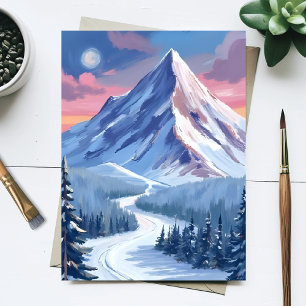 Cartão Postal Pintura da paisagem natural de inverno da montanha