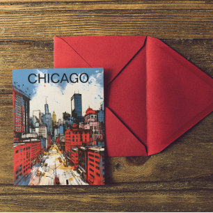 Cartão Postal Pintura da Silhueta de Chicago – Arte Urbana da Ci