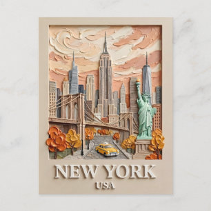 Cartão Postal Pintura da Silhueta Texturizada em 3D da Cidade de