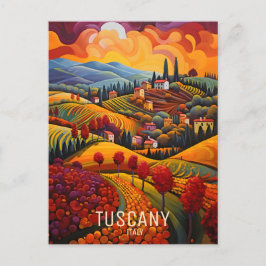 Cartão Postal Pintura da Toscana no outono | Itália Viagem | Art