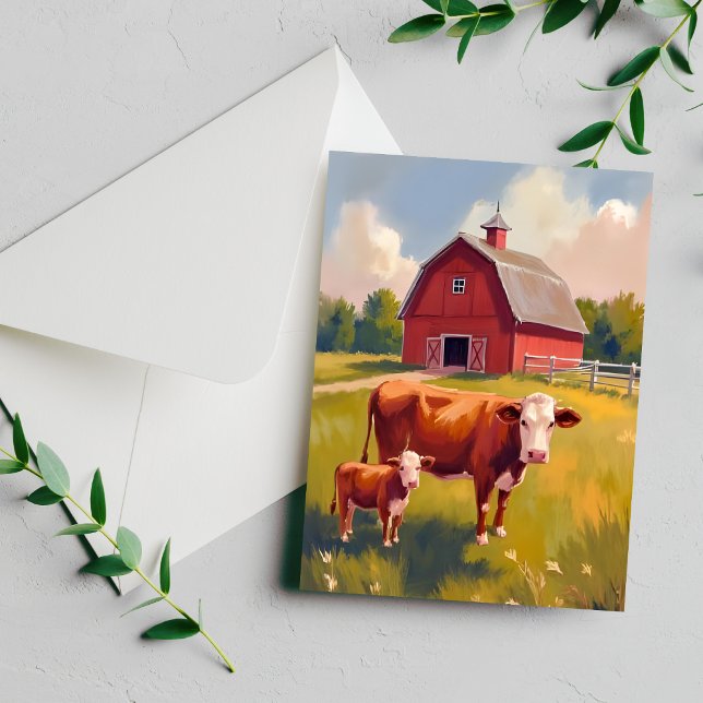 Cartão Postal Pintura De Animais Da Fazenda De Barn Vermelho (Criador carregado)