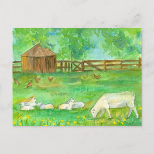 Cartão Postal Pintura De Animais De Criação De Galinhas De Ovi