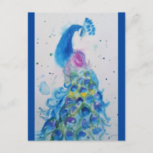 Cartão Postal Pintura de Aquarela Azul Elegante