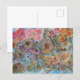Cartão Postal Pintura de Aquarela de Jardim Flor Boho