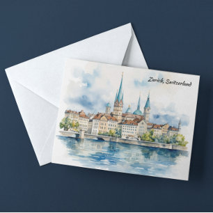 Cartão Postal Pintura de Aquarela de Suiça Zurique