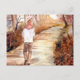 Cartão Postal Pintura de Aquarela do Autumn Trail