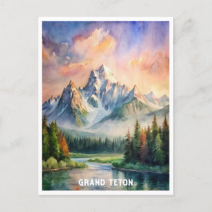 Cartão Postal Pintura de Aquarela do Parque Nacional do Grande T