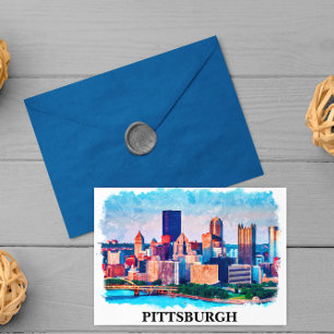 Cartão Postal Pintura de Aquarela em Pittsburgh Cityscape