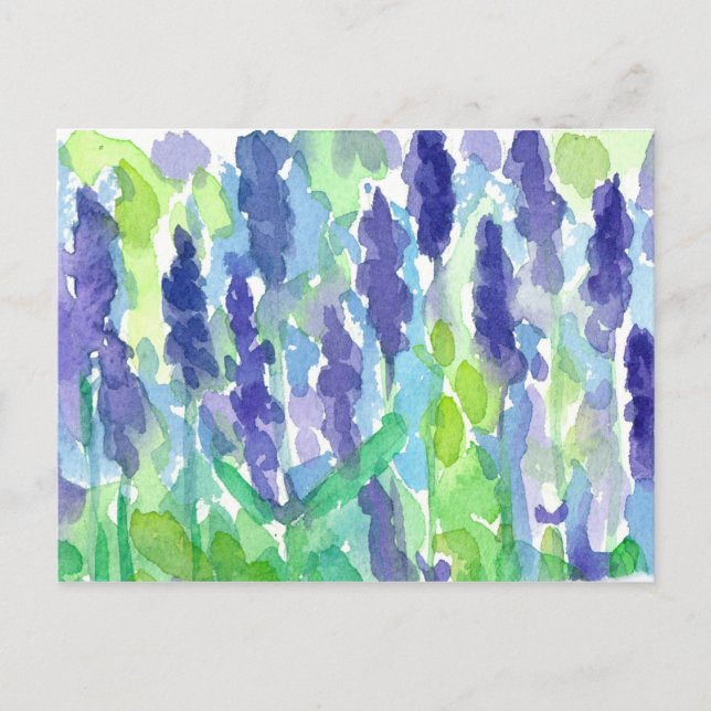 Cartão Postal Pintura de Aquarela lavanda Jardim (Frente)