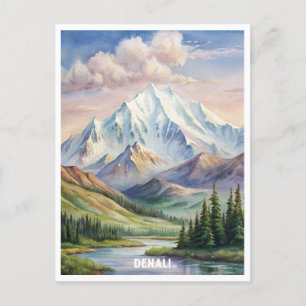 Cartão Postal Pintura de Aquarela no Parque Nacional Denali