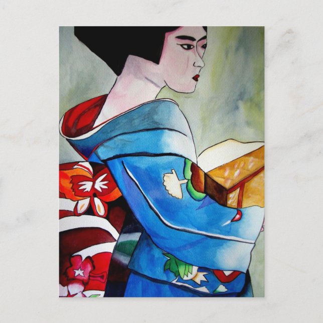 Cartão Postal Pintura de aquarela original em Geisha (Frente)