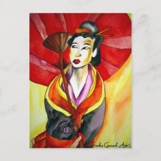 Cartão Postal Pintura de aquarela original em Geisha