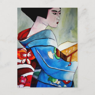 Cartão Postal Pintura de aquarela original em Geisha