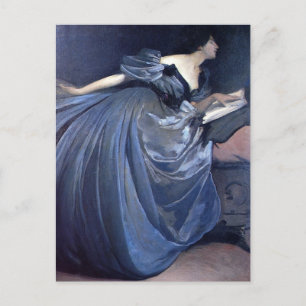 Cartão Postal Pintura de arte Althea moda de mulher azul