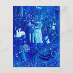 Cartão Postal Pintura de Arte Contemporânea Casamento Azul