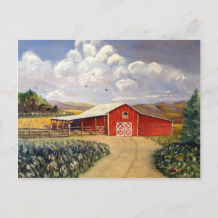 Cartão Postal Pintura de arte da Fazenda Vermelha Barn West Virg