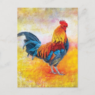 Cartão Postal Pintura de Arte Digital Colorida Rooster