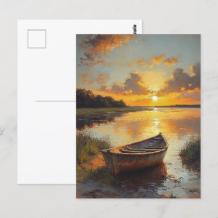 Cartão Postal Pintura de Barco na Costa