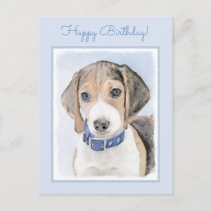 Cartão Postal Pintura de Beagle - Arte Original de Cachorro Fofa