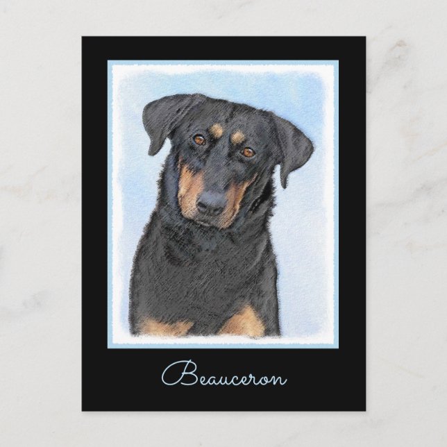 Cartão Postal Pintura de Beauceron - Arte de Cachorro Original B (Frente)
