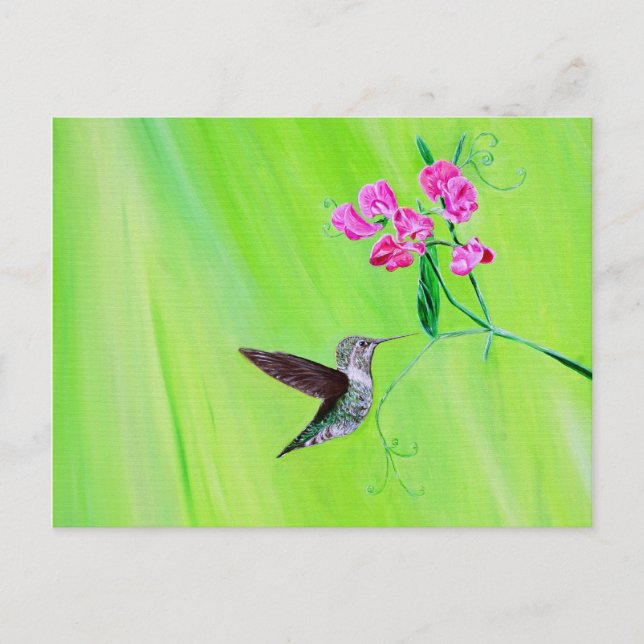 Cartão Postal Pintura de Beija-flor e Ervilhacas (Frente)