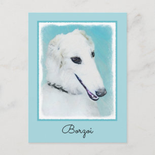 Cartão Postal Pintura de Borzoi (branca) - Arte de Cachorro Orig