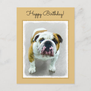 Cartão Postal Pintura de Buldogue - Arte de Cachorro Original Bo