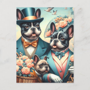 Cartão Postal Pintura de Buldogue Francês, Funny Vintage