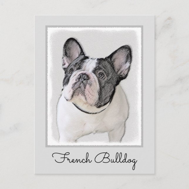 Cartão Postal Pintura de Bulldog Francês (Brindle Pied) - Arte C (Frente)