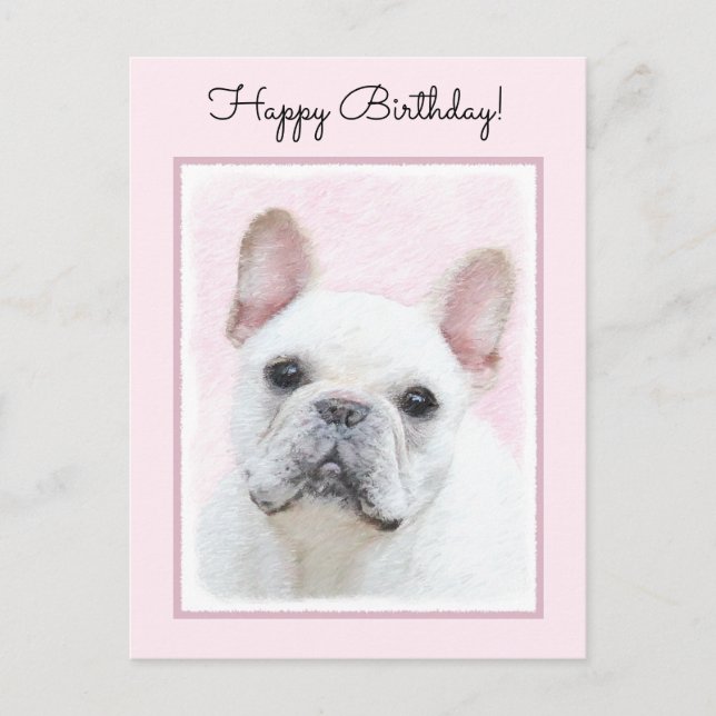 Cartão Postal Pintura de Bulldog Francês (Creme/Branco) - Arte C (Frente)