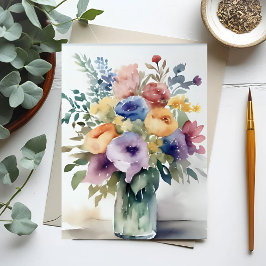 Cartão Postal Pintura de Buquê Floral em Aquarela