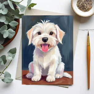 Cartão Postal Pintura de Cachorro Branco Filhote Maltês