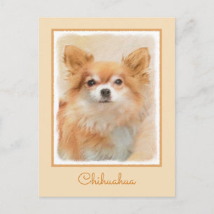 Cartão Postal Pintura de Cachorro Chihuahua de Pelo Longo Arte O