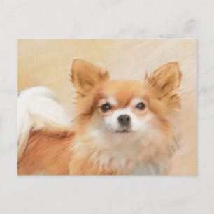 Cartão Postal Pintura de Cachorro Chihuahua de Pelo Longo Arte O