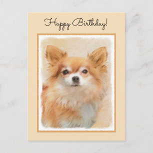 Cartão Postal Pintura de Cachorro Chihuahua de Pelo Longo Arte O