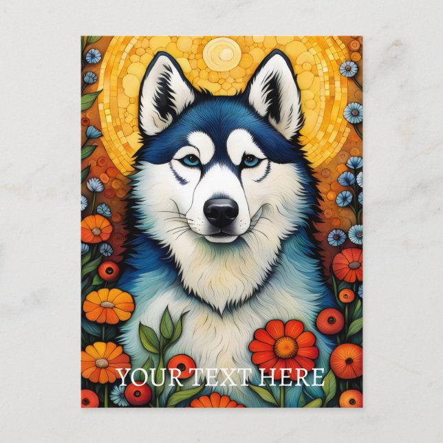 Cartão Postal Pintura De Cachorro Siberian Hussein Flower Painti (Frente)