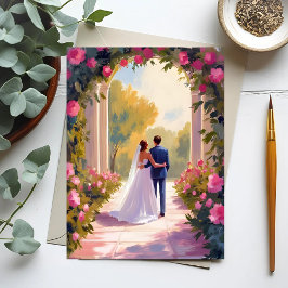 Cartão Postal Pintura de Casamento de Noivos Recém-Casados