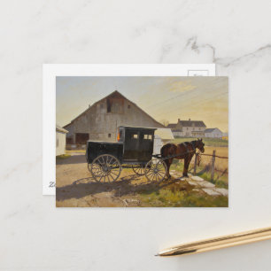 Cartão Postal Pintura de Cavalo e Carruagem Amish