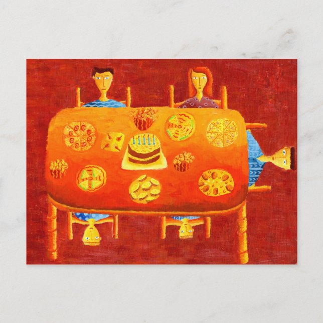 Cartão Postal Pintura de Chá de Aniversário em Família (Frente)