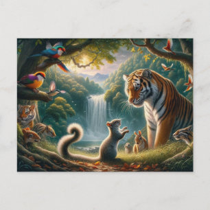 Cartão Postal Pintura de Coleta de Florestas Encantada