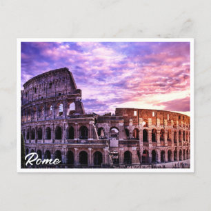 Cartão Postal Pintura de Coliseu em Roma no pôr do sol
