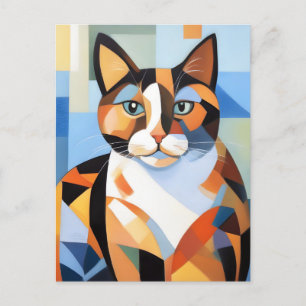 Cartão Postal Pintura de Composição de Gato Calico Cubista