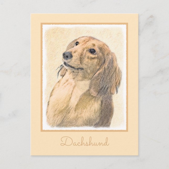 Cartão Postal Pintura de Dachshund (Longhaired) - Arte de Cão Or (Frente)
